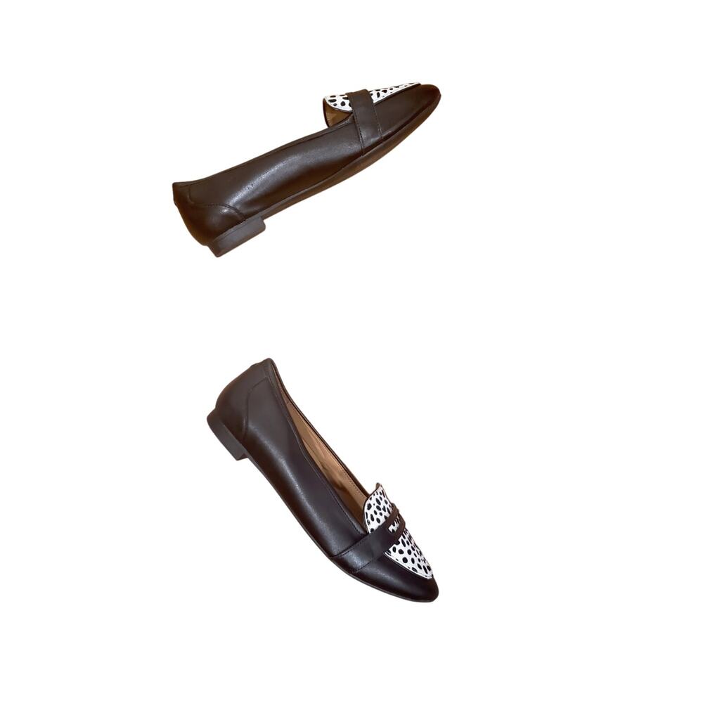 Vionic Black Leather Loafers with White Black Spot Accent